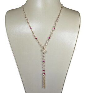 Sequin Women's Trendy Long Lariat Tassel Gold Plated Pink Necklace NWT